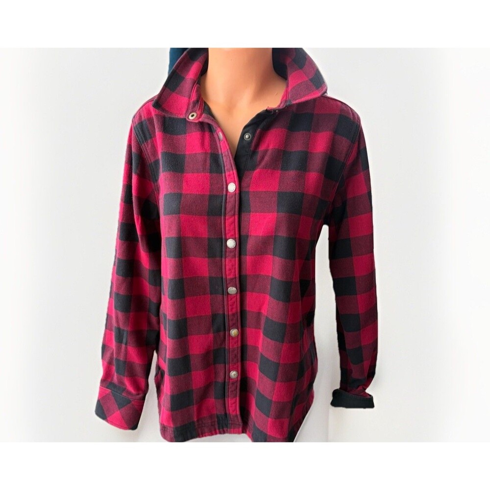 Orvis Buffalo Plaid Fleece Lined Snap Jacket Size L Pockets